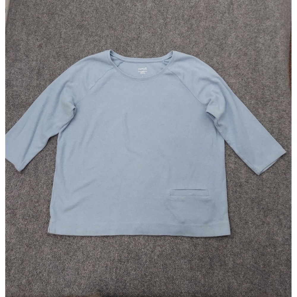 Pure J Jill Sweatshirt Womens Large Blue Raglan Sleeve 3/4 Crew Neck Soft Pocket
